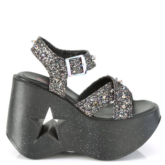 Shoes - Festival Platform Star Glitter Wedge Sandals
